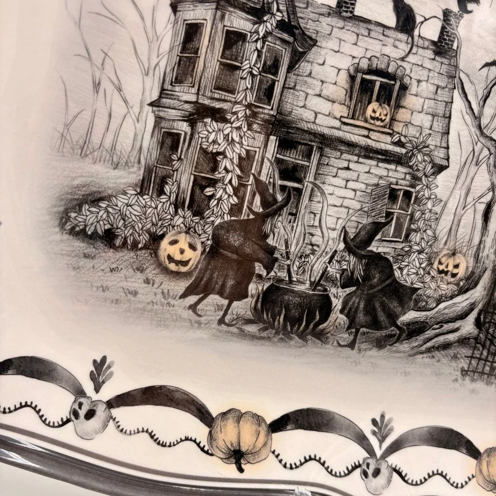 Halloween Haunted House Witches Skulls Large Serving Melamine Platter 18in